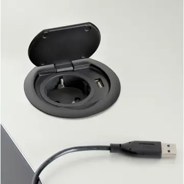 Inbouw stopcontact met deksel en usb-a lader zwart