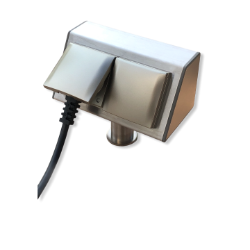 Dubbel stopcontact Thebo RVS met deksels penaarde