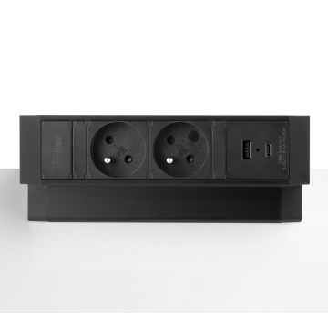 Desktop exit zwart 2x stopcontact usb a/c lader type E