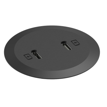 Powerdot mini 51mm dubbele inbouw USB-C lader, zwart