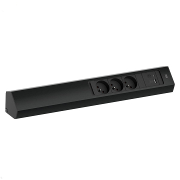 Casia 2 hoekstopcontact zwart 3 stopcontacten en usb laders, schuifdeksel