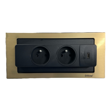 Evoline backflip messing 2x stopcontact en USB-C lader BE/FR