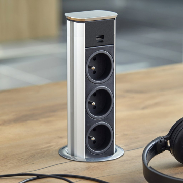 Pop-up stekkerdoos Brick 3x stopcontacten usb a+c lader rvs