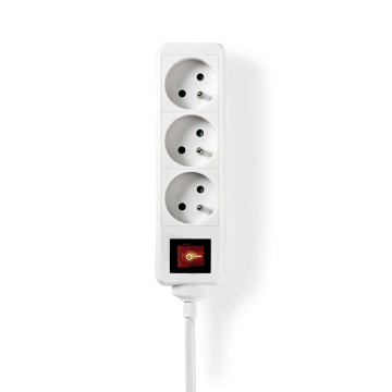 Stekkerdoos 3-weg wit met schakelaar 3m kabel