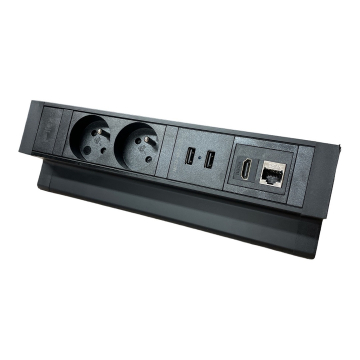Desktop opbouwstekkerdoos exit zwart 2x stopcontact, 2x USB lader, 1x CAT6, 1 HDMI