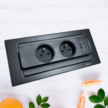 Evoline backflip zwart 2x stopcontact en USB-C lader BE/FR