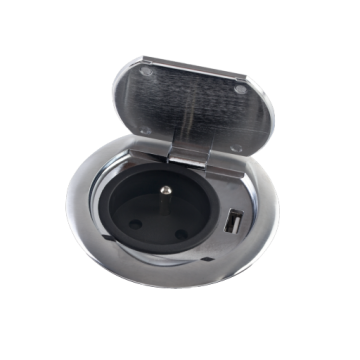 Inbouw stopcontact met deksel en usb lader ST08 rvs penaarde