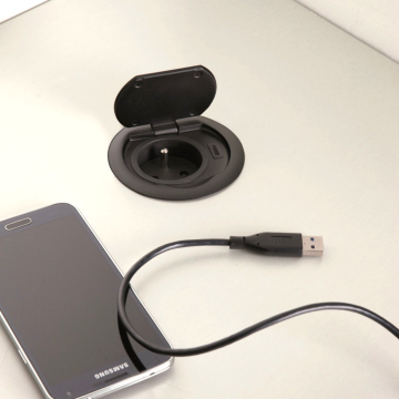 Inbouw stopcontact met deksel en usb-c lader ST08 zwart