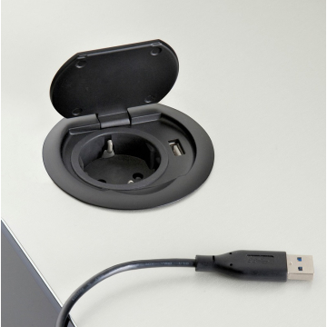 Inbouw stopcontact met deksel en usb-a lader zwart