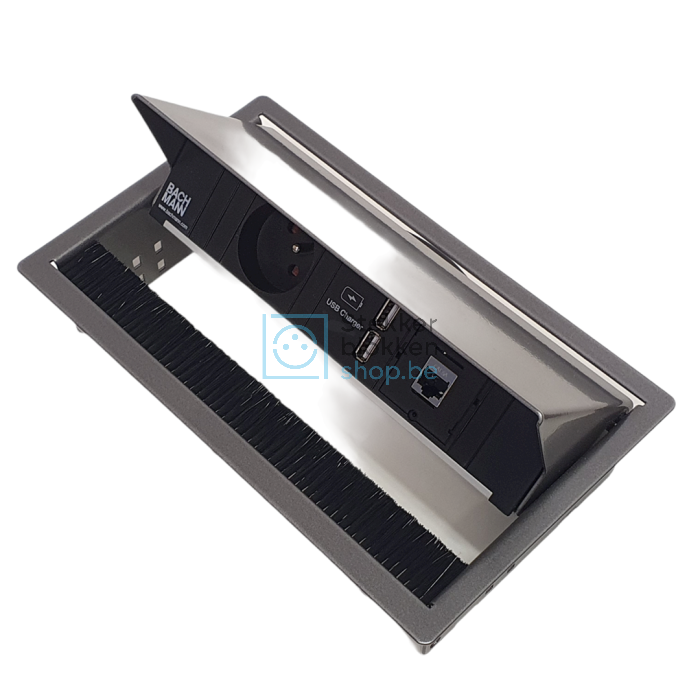 Bachmann coni inbouw stekkerdoos 1x stopcontact, 2x usb lader, 1x cat6 internet aansluiting