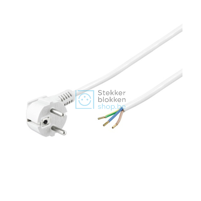 netsnoer H05VV-F 3G 1,5mm² haakse stekker 3 meter wit