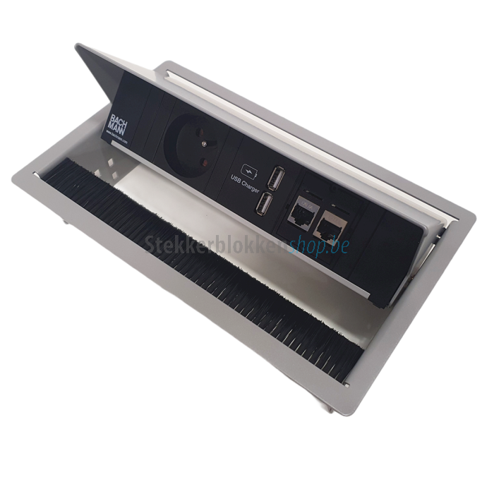 Bachmann coni inbouw stekkerdoos 1x stopcontact, 2x usb lader, 2x cat6 internet aansluiting