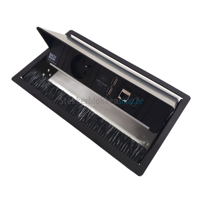 Bachmann coni inbouw stekkerdoos met 1x penaarde stopcontact , dubbele usb lader, 1x hdmi en 1x cat6 internet aansluiting.