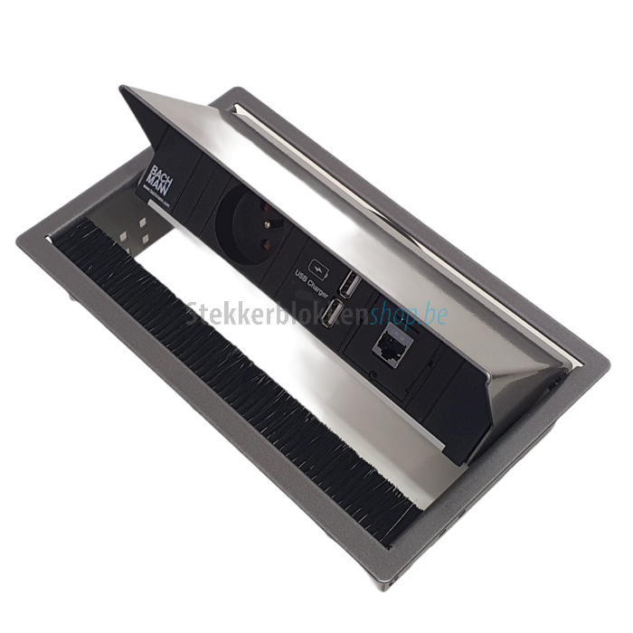 Bachmann coni inbouw stekkerdoos 1x stopcontact, 2x usb lader, 1x cat6 internet aansluiting