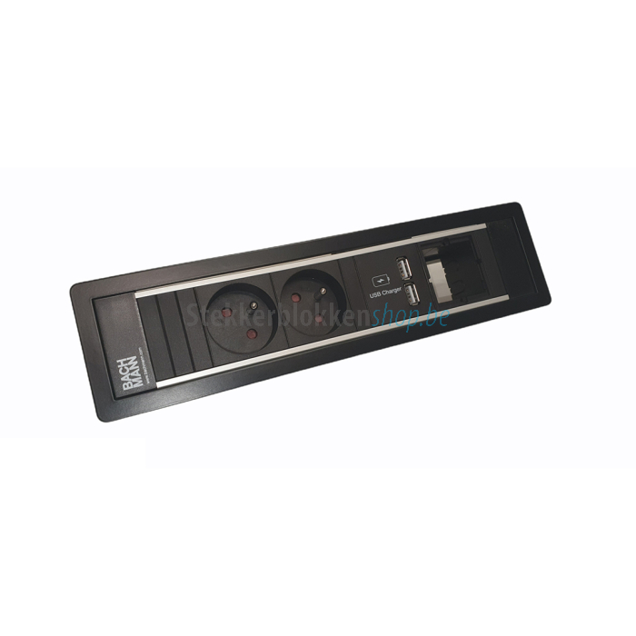 Bachmann Powerframe 2x stopcontact met penaarde, 2x USB en 1x zelf in te delen