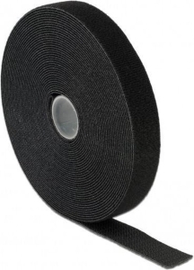 Klittenband op rol 25 meter, kleur zwart 13mm